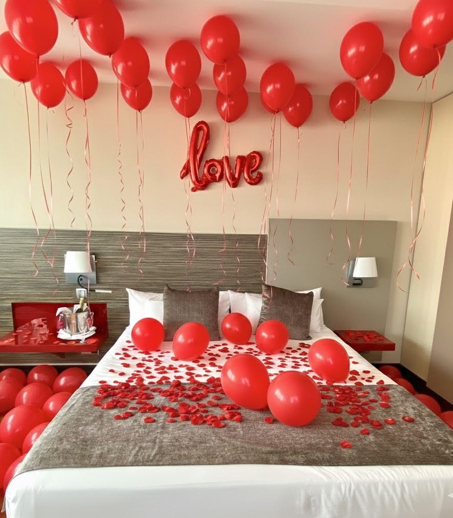 Decoración con globos habitación romántica
